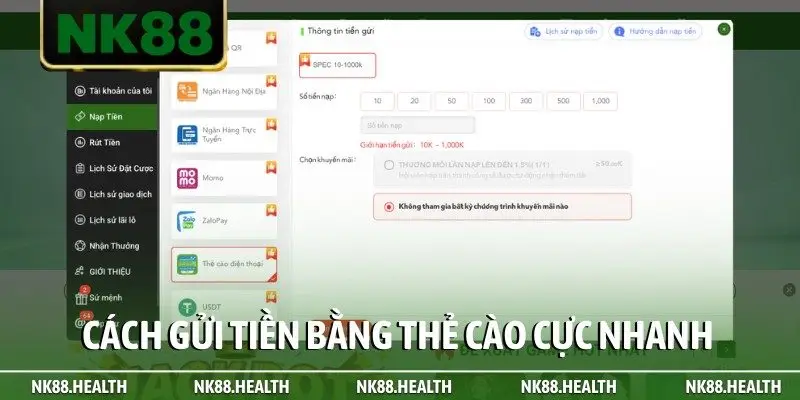 Cách gửi tiền bằng thẻ cào cực nhanh